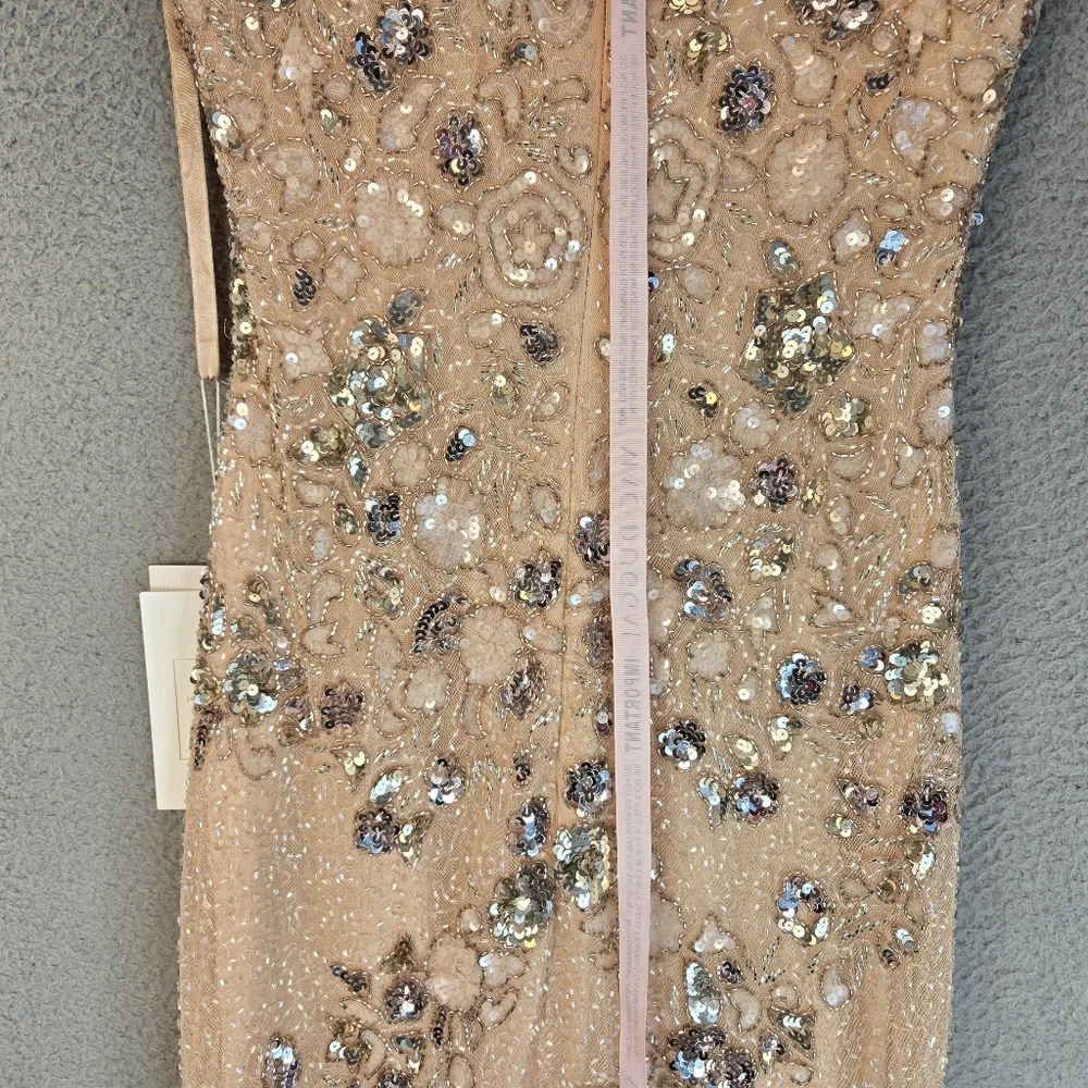 Mac Duggal Maxi Gown Womens Sz 4 Nude Silver Embellished Sequins Beads Lined - Picture 9 of 16